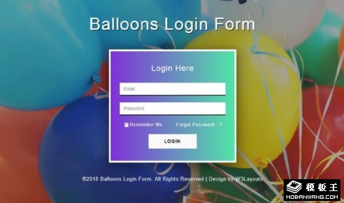 彩色气球登录框响应式网页模板