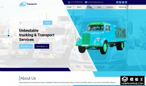 蓝色卡车运输服务响应式网页模板